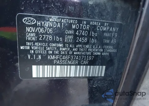 2007 Hyundai Azera Limited/Se from USA, damaged, VIN KMHFC46F37A171197